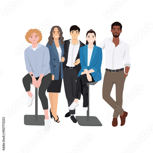  Group of diverse multiethnic business team. Flat vector illustration isolated on white background