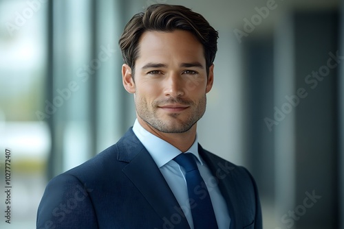 Confident Businessman Portrait, Formal Attire, Blue Suit and Tie