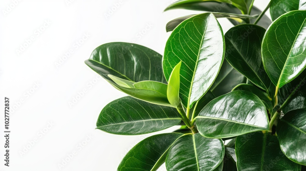 Modern indoor plant with vibrant, glossy green leaves isolated on a white backdrop