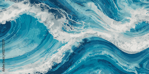Blue ocean wave background. Blue and white water ocean background.
