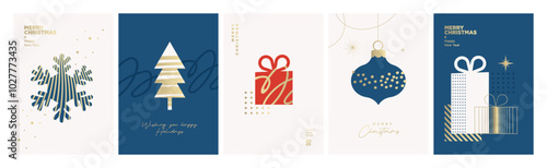 Merry Christmas and Happy New Year. Vector illustrations for greeting card, party invitation card, website banner, social media banner, marketing material.