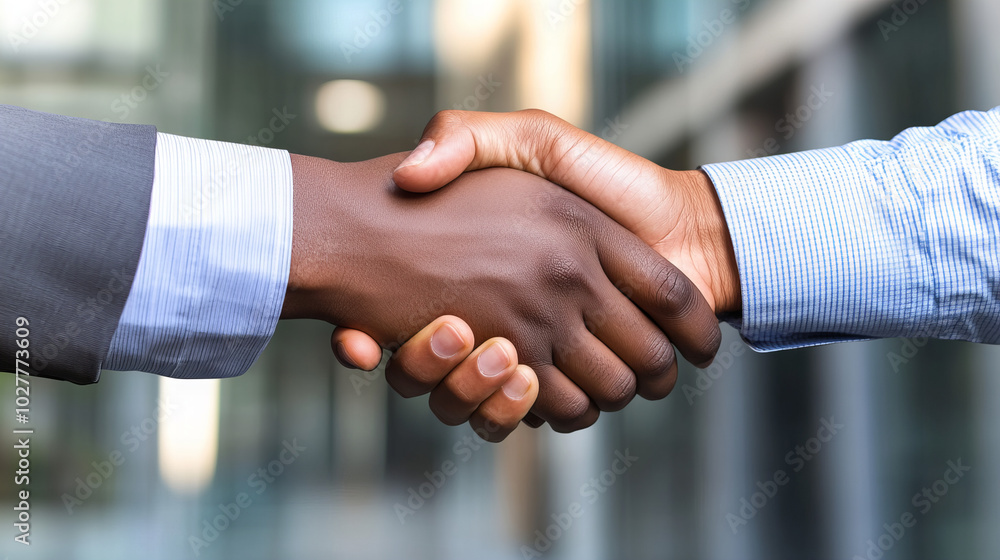 A professional handshake between two individuals in a business setting during the day, showcasing collaboration and partnership A professional handshake between two individuals in a business setting during the day, showcasing collaboration and partnership