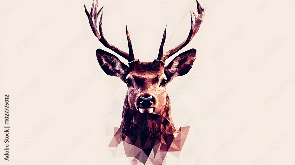 custom made wallpaper toronto digitalA Low-Poly Portrait of a Deer with Large Antlers