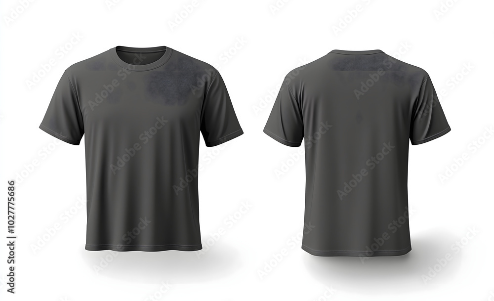 Naklejka premium Grey T-shirt Front and back view on white background 