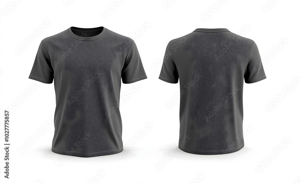 Grey T-shirt Front and back view on white background Grey T-shirt Front and back view on white background