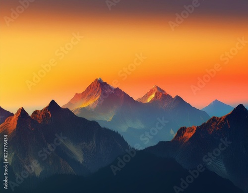 banner of mountain peaks in beautiful sunset light