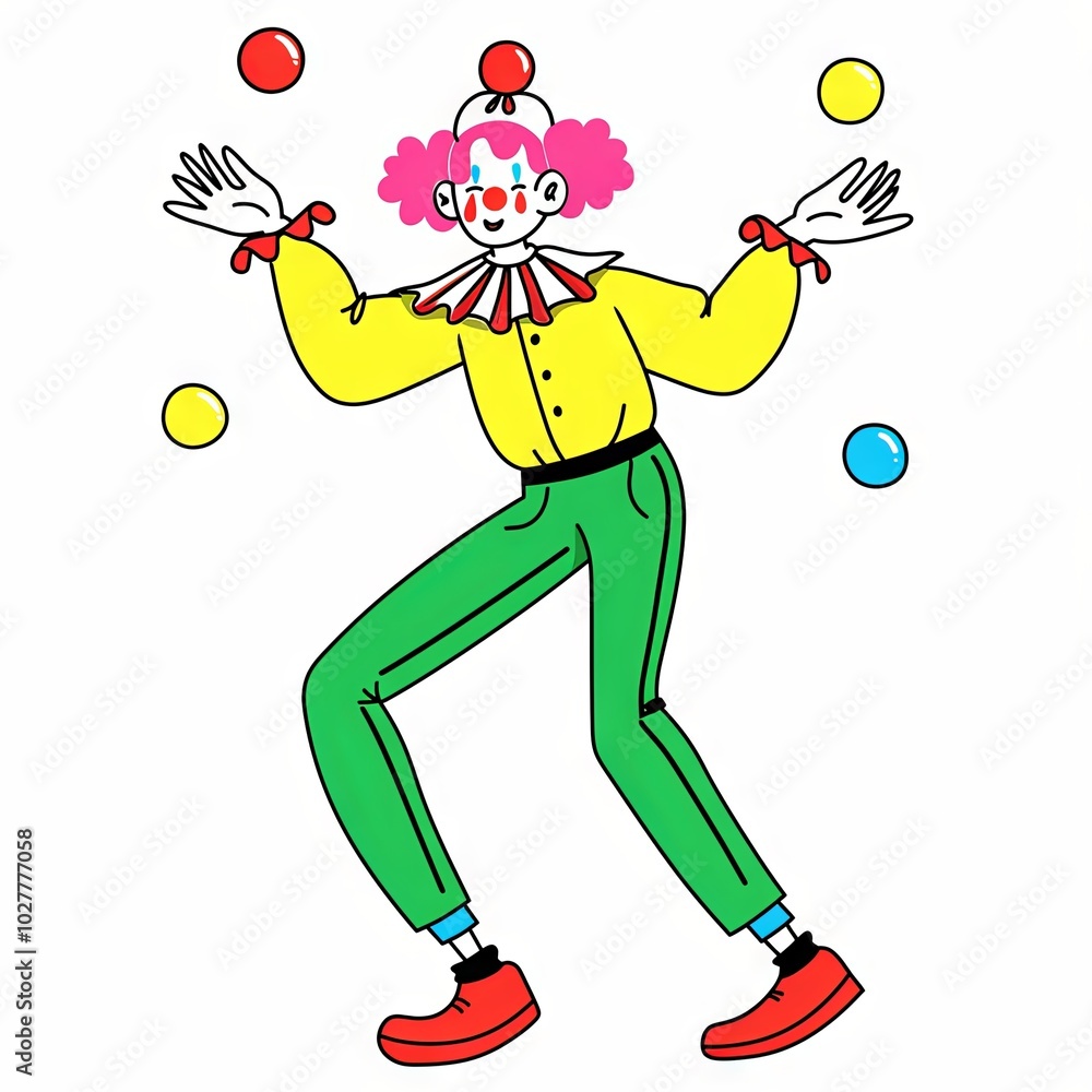 Fototapeta premium Colorful Clown Juggling Balls in Playful Scene