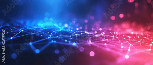 A digital visualization of an interconnected network with radiant blue and pink nodes, symbolizing the synergy of technology and modern communication.
