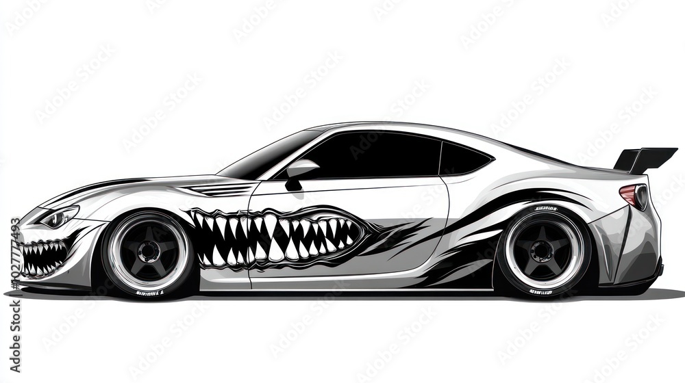 Car racing design with a cool monster mouth theme sticker striping motif background wallpaper AI generated image Car racing design with a cool monster mouth theme sticker striping motif background wallpaper AI generated image