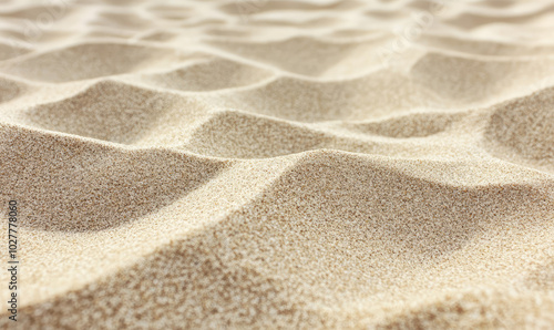 A close-up view of fine grain sand dunes, highlighting the delicate interplay of sunlight and shadows in a tranquil, natural landscape setting for relaxation.