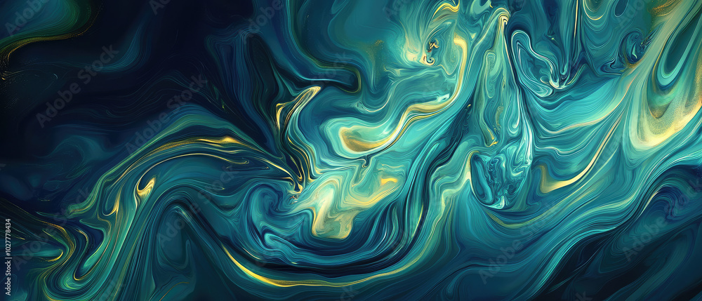 An abstract whirlwind visual captures teal and gold hues in a fusion that suggests movement and complexity, engaging the viewer with its intricate interplay. An abstract whirlwind visual captures teal and gold hues in a fusion that suggests movement and complexity, engaging the viewer with its intricate interplay.