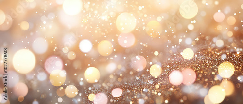 Abstract representation of glowing golden and white bokeh spheres amidst a shimmering mist, evoking a sense of grandeur and modern elegance.