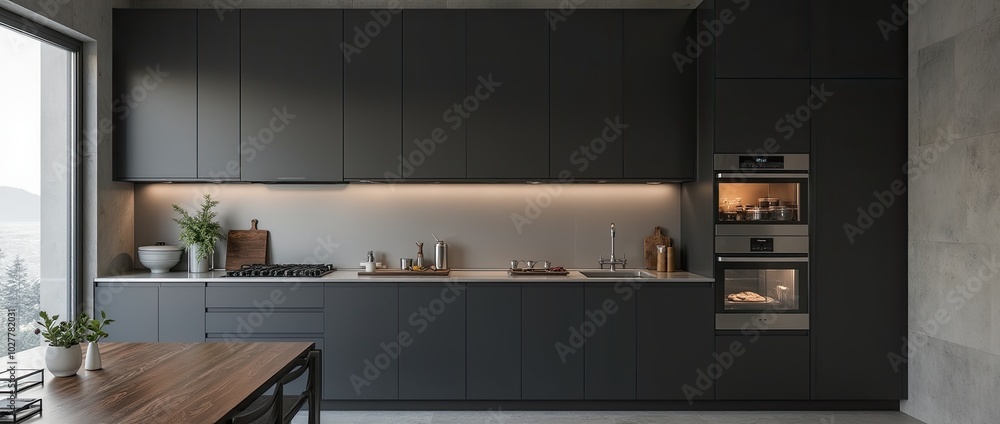 Fototapeta premium modern home kitchen in black color