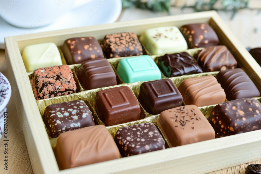 Assortment of fine chocolates lying in a box Assortment of fine chocolates lying in a box