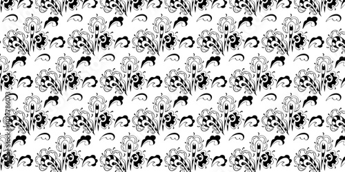 Seamless vector pattern, plants and abstractions, for bed linen, wallpaper and textures