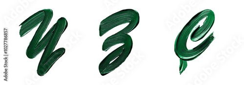 Set of letters with brushstroke effect of thick green paint in high quality vector illustration with option also without background