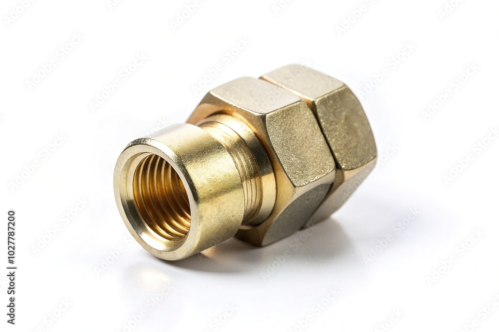 Water pipe union with nut isolated on white Minimalist, plumbing, industry, equipment, metal, minimalist, pipe fitting, connection, white, pipeline, steel, plumbing system