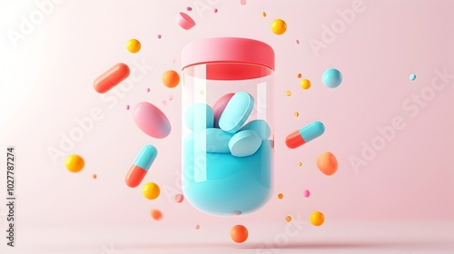 Vibrant Medicinal Capsules Floating in Focused Composition