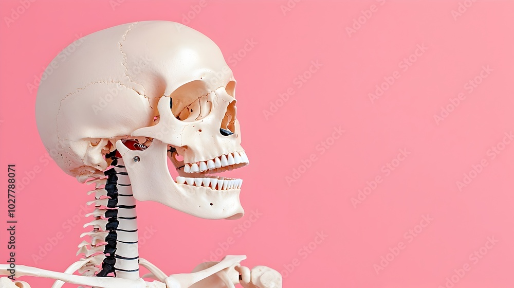 Detailed Anatomy of Human Skeleton Clavicle Bones on Pink Minimalist Background Detailed Anatomy of Human Skeleton Clavicle Bones on Pink Minimalist Background