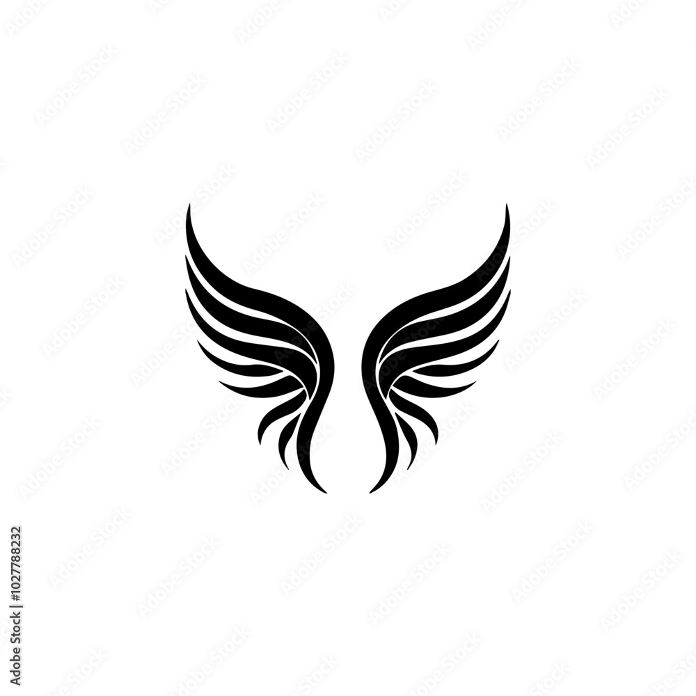 Fototapeta premium Set of black wings icons. Wings badges. Collection wings badges. Vector illustration, Abstract golden wings on black background,