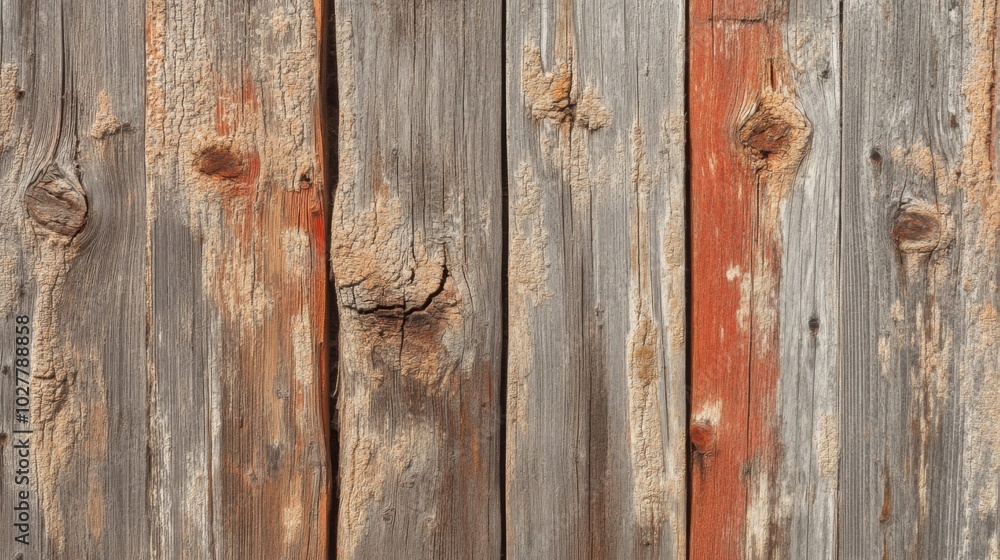 Weathered Wooden Plank Wall with Red Paint Weathered Wooden Plank Wall with Red Paint