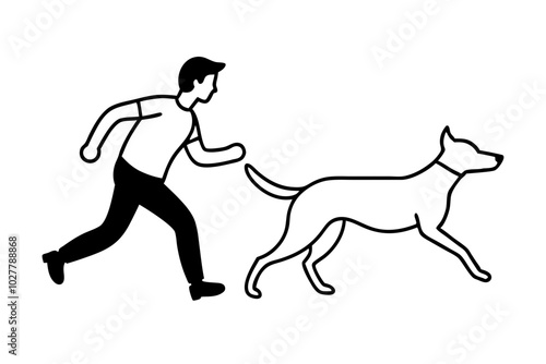 Man runs with dog | vector silhouette illustration on white background