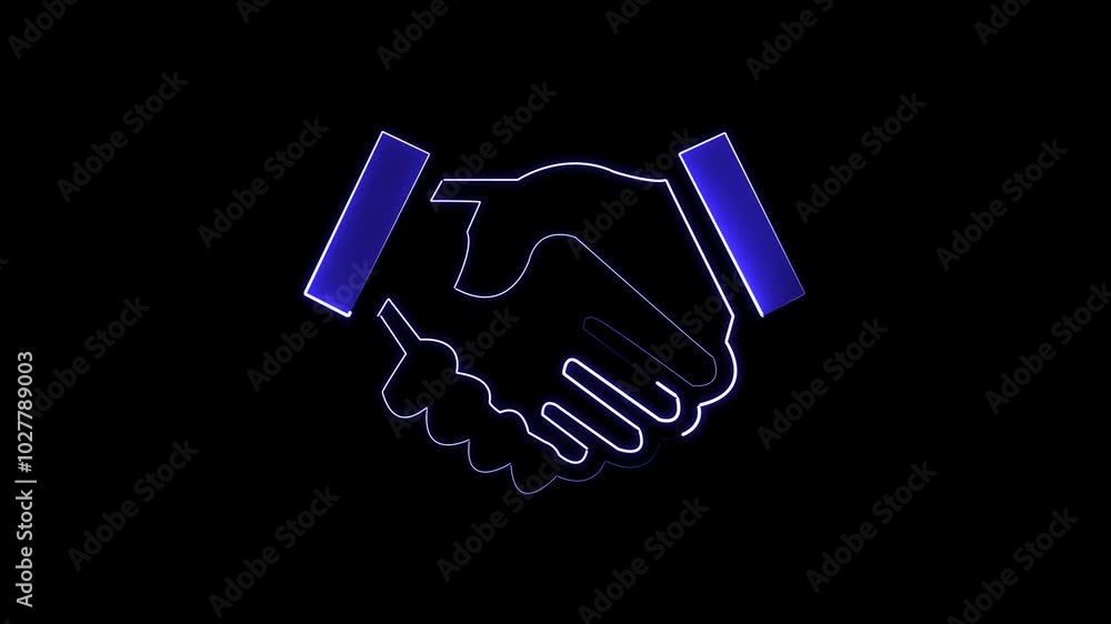 Glowing neon line icon isolated on black background. Symbol of handshake, agreement contract concept Elements of Insurance set. Simple icon for websites, web design, mobile app, info graphics. black b Glowing neon line icon isolated on black background. Symbol of handshake, agreement contract concept Elements of Insurance set. Simple icon for websites, web design, mobile app, info graphics. black b