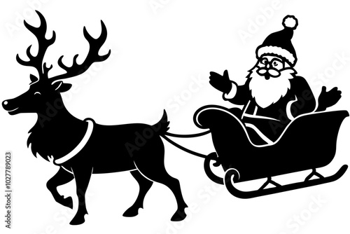 santa riding in a sleig silhouette vector