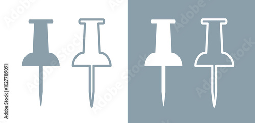 Power button icon (push pin). Pin information (thumbtack), task list pictogram. Stationery, office or information symbol. Announcement, plan or reminder attribute.