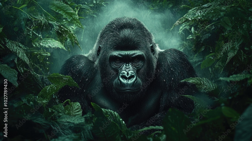 Silverback Gorilla in Lush Jungle Environment Silverback Gorilla in Lush Jungle Environment