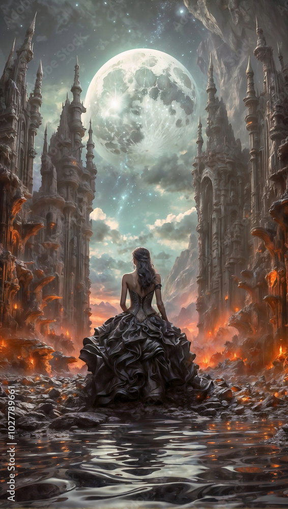 women in the dress in the dark city women in the dress in the dark city