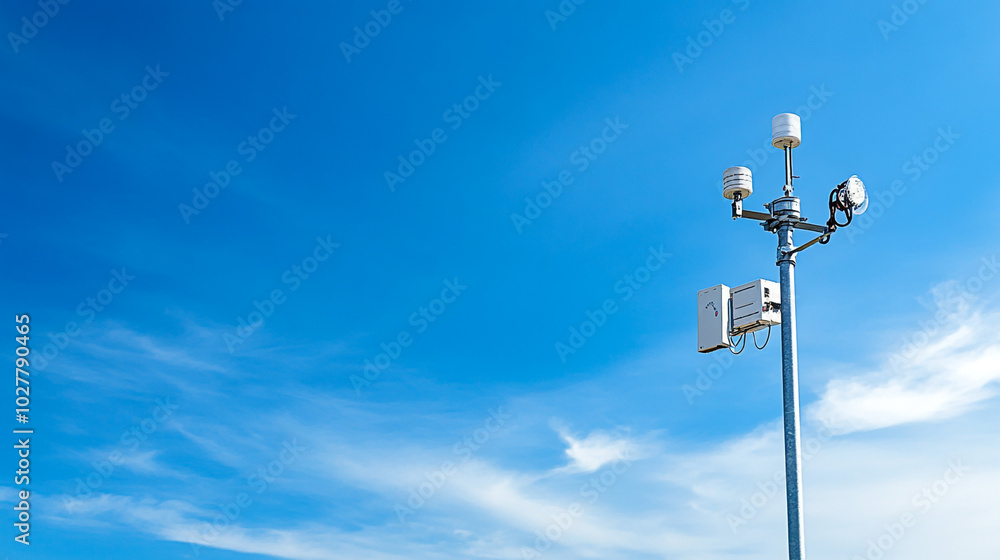 Weather Station Pole with Blue Sky and Clouds Weather Station Pole with Blue Sky and Clouds
