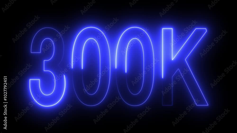 300K text animation by blue colored neon on black background. 300K text animation by blue colored neon on black background.