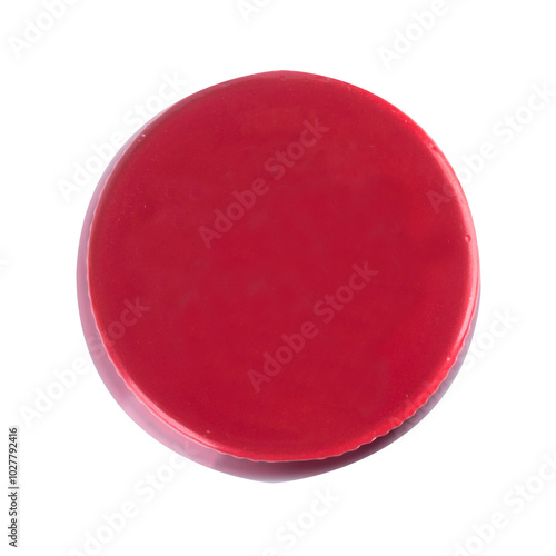 Glass bottle, water red top view isolated on white background