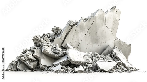 A pile of broken gray concrete rubble.

