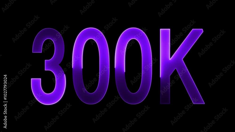 300K text animation by purple colored neon on black background. 300K text animation by purple colored neon on black background.