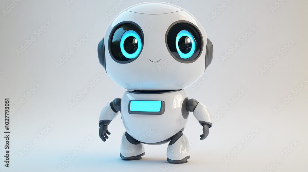 Cute Friendly Robot Character with Big Blue Eyes Cute Friendly Robot Character with Big Blue Eyes