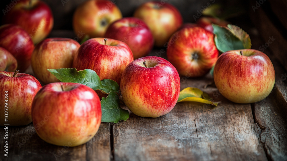 Fresh Red Apples on Rustic Wooden Table   Autumn Harvest