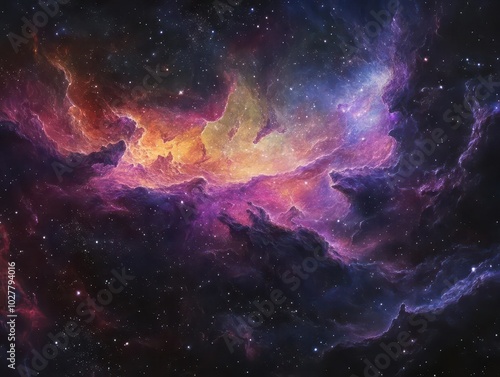 vast cosmic landscape featuring swirling galaxies, vibrant nebulae, and countless stars. rich colors and intricate details showcase the beauty and complexity of the universe.