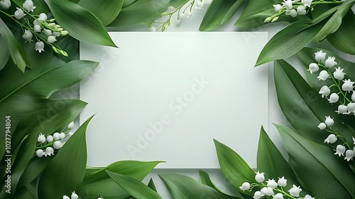 Gothic Floral: A matte white frame with bold, angular edges, the outer border wrapped in dark green vines of lily of the valley. photo