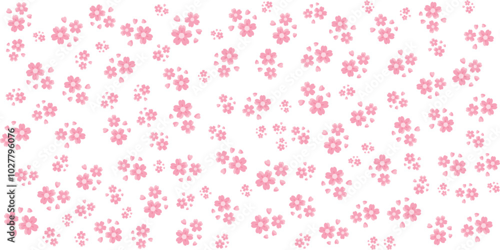 Seamless Floral Pattern with Pink Blossom Petals on White Background, Delicate Flower Petals Vector Design for Fabric, Wallpaper, and Stationery Seamless Floral Pattern with Pink Blossom Petals on White Background, Delicate Flower Petals Vector Design for Fabric, Wallpaper, and Stationery