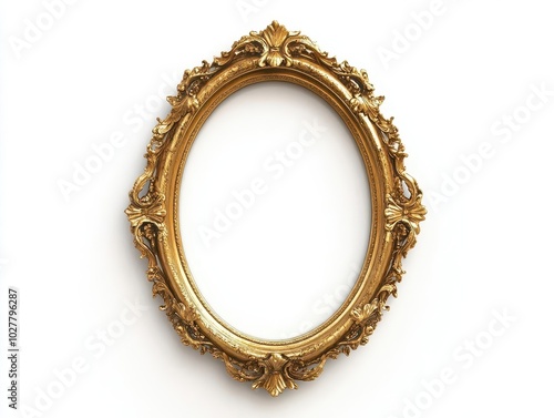 vintage frame elegance ornate gold oval picture frame, intricate baroque details, subtle shadows, clean white background, timeless classic design