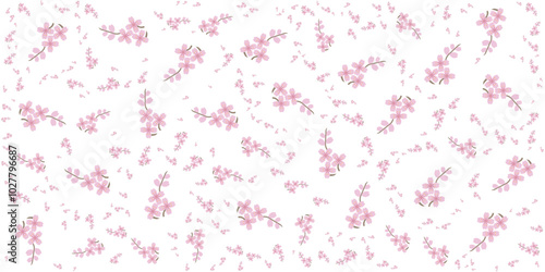 Seamless Floral Pattern with Pink Blossom Petals on White Background, Delicate Flower Petals Vector Design for Fabric, Wallpaper, and Stationery