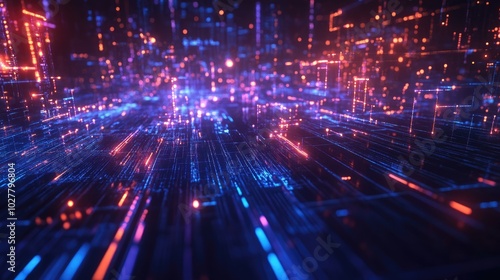 Complex futuristic technology network with luminous lines and vibrant digital accents