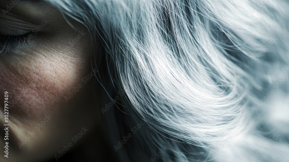 Naklejka premium Silver hair in soft light, natural aging texture