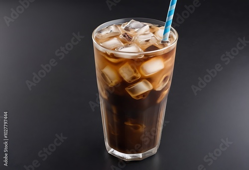 Refreshing Iced Coffee with Straw and Ice Cubes