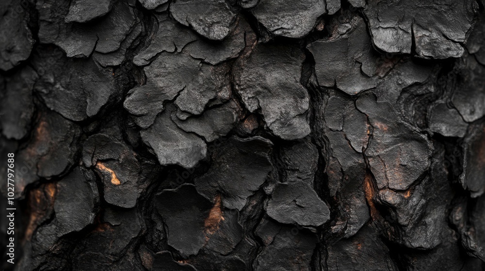 Close-up of charred tree bark with a textured surface Close-up of charred tree bark with a textured surface