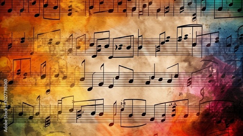 Colorful music notes background, abstract sign and symbol