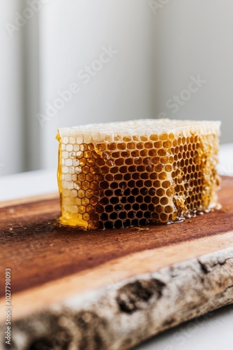 Natural Honeycomb Structure on Wooden Surface. photo