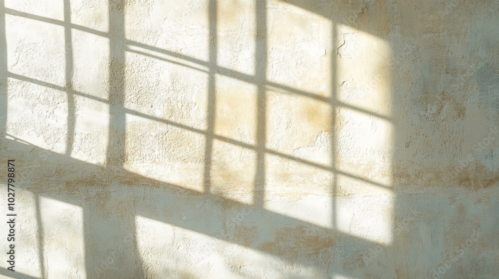 Naklejka premium A Gridded Window Shadow Cast on a Textured Wall